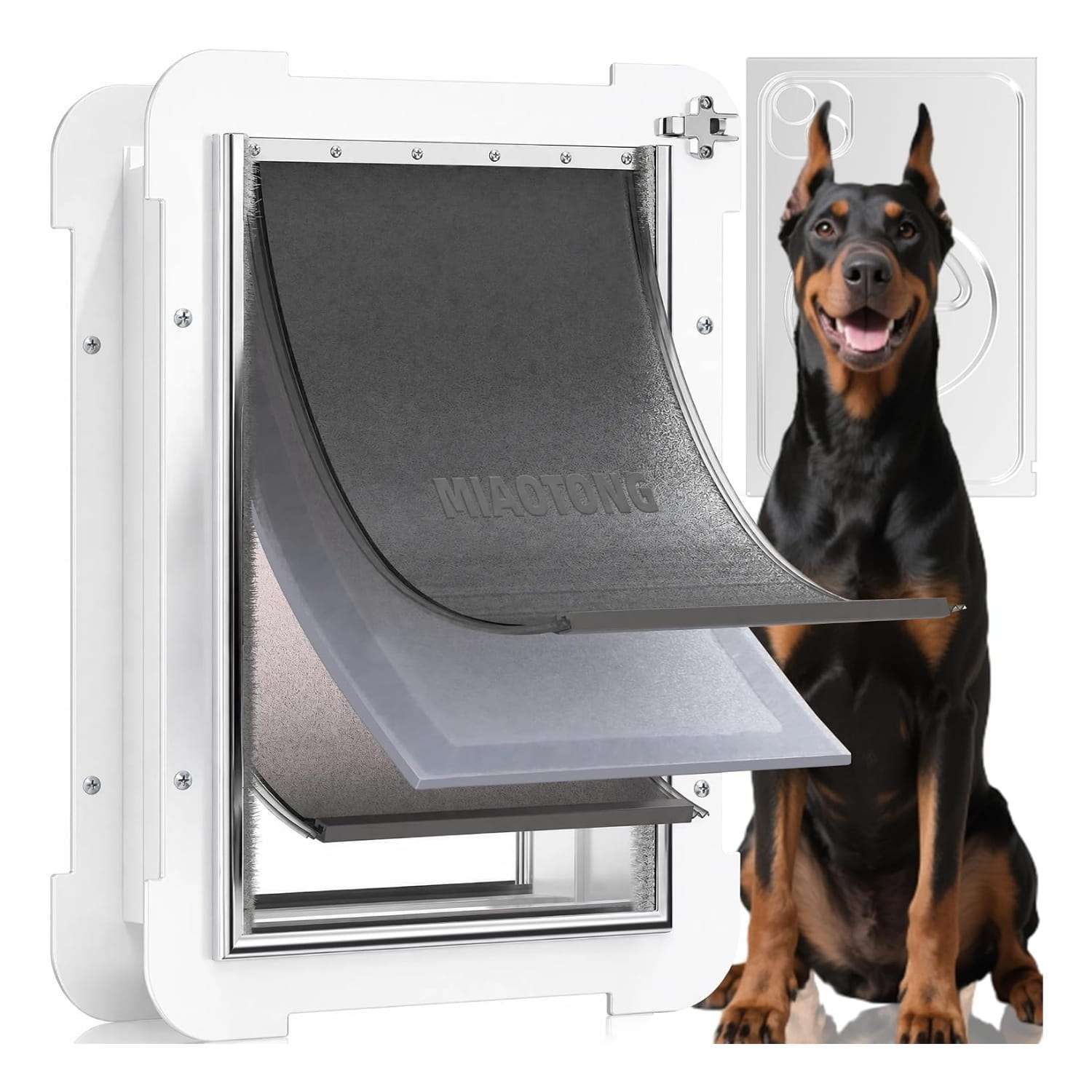 Puerta de acero extra grande de tres solapas para perros gigantes de hasta 100 kilos en clima extremo