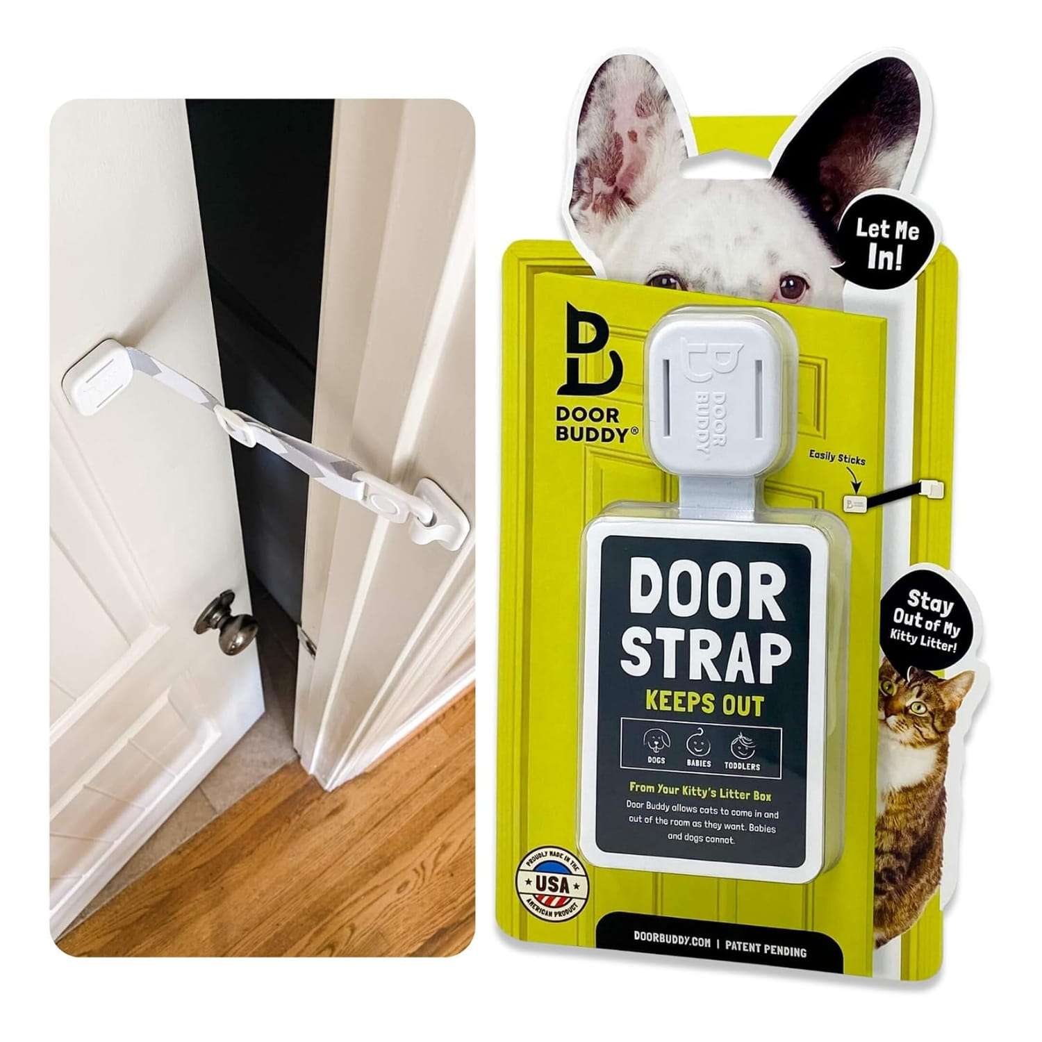 Seguro de puerta ajustable y adhesivo para gatos que mantiene alejados a los perros de areneros y comida