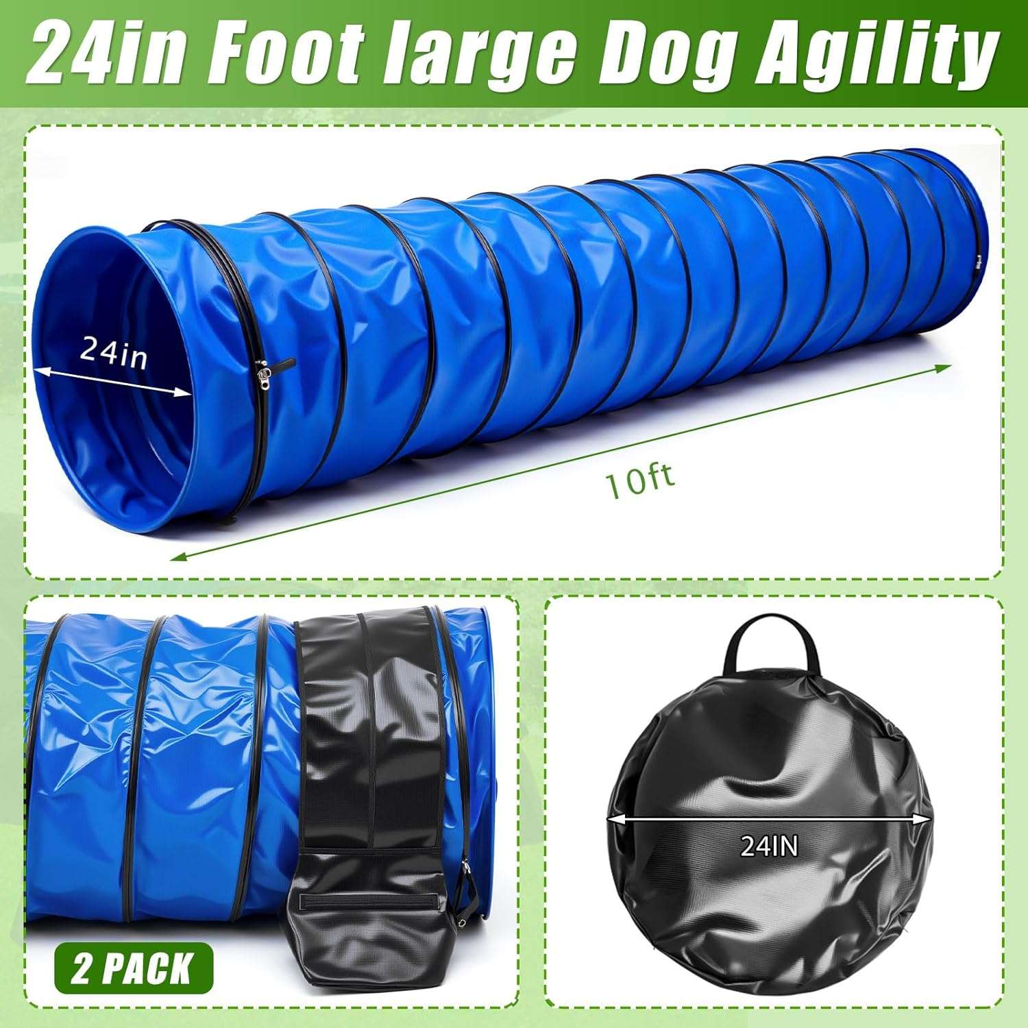Tunel de agilidad portatil de tela Oxford y PVC para el entrenamiento de perros.