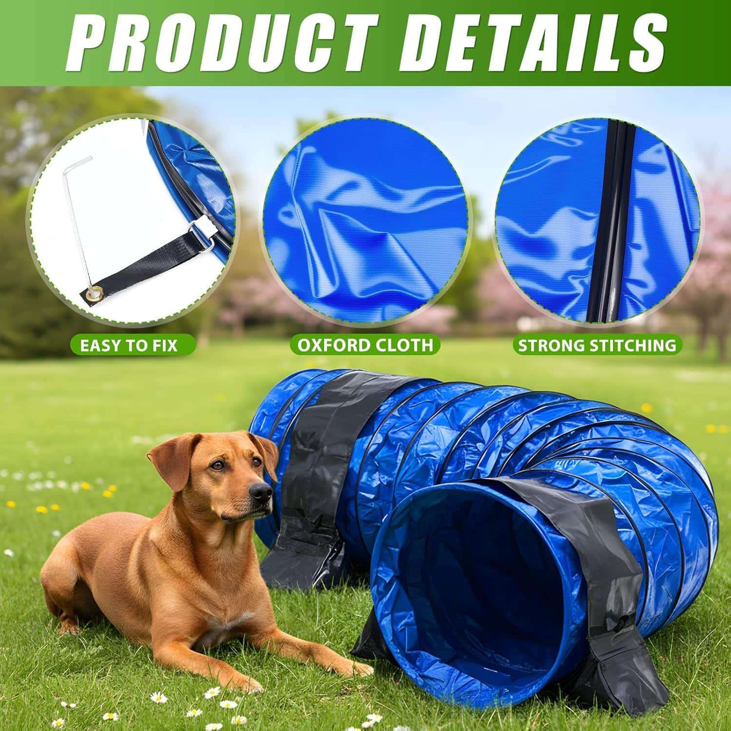 Tunel de agilidad portatil de tela Oxford y PVC para el entrenamiento de perros.