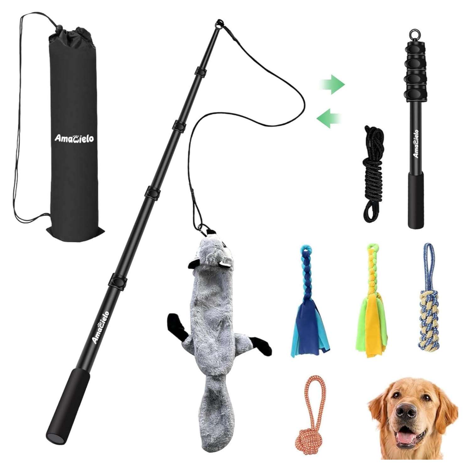 vara interactiva juguete caña de pescar perro aluminio retractil 150 centimetros ideal para entrenar en chile