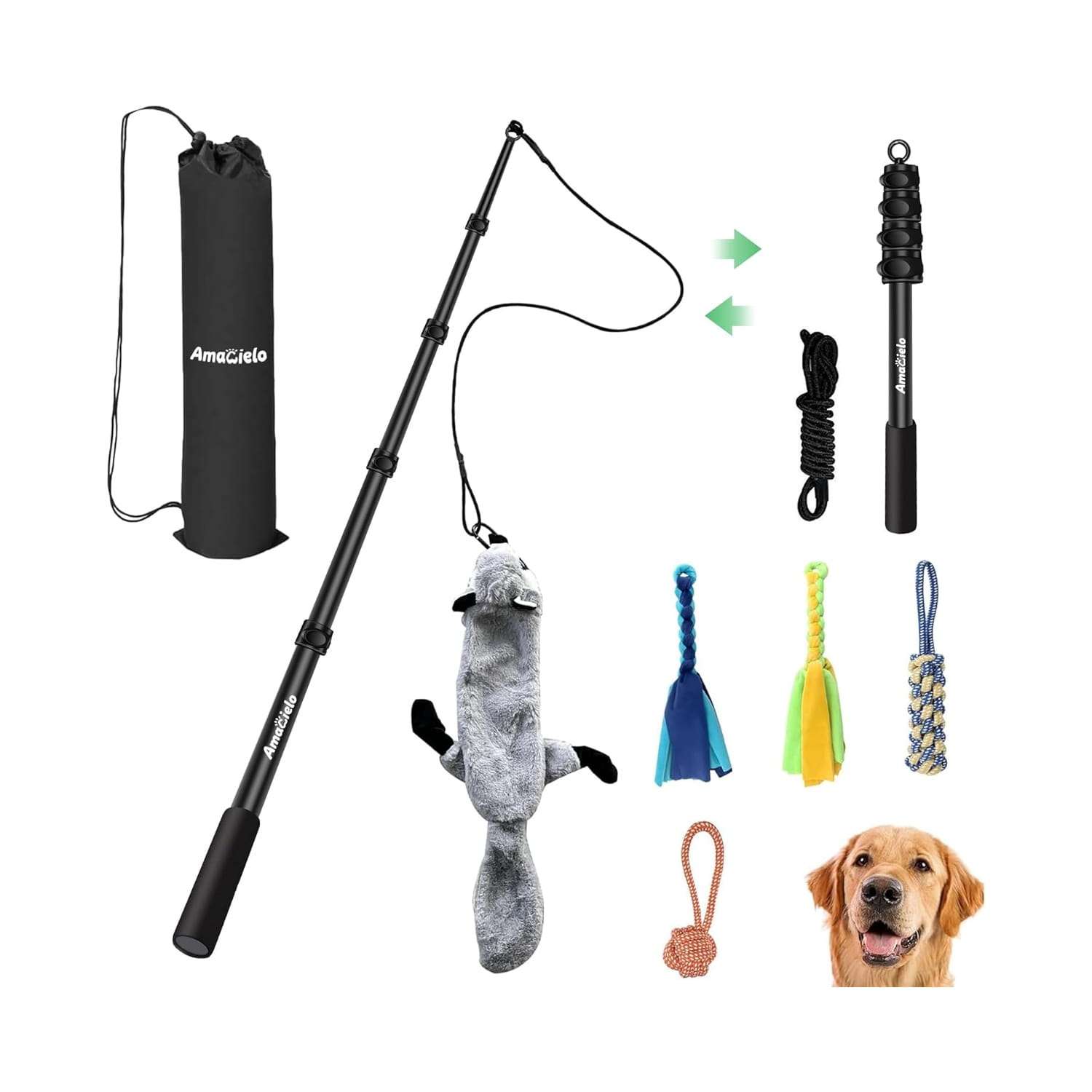 vara interactiva juguete caña de pescar perro aluminio retractil 150 centimetros ideal para entrenar en chile