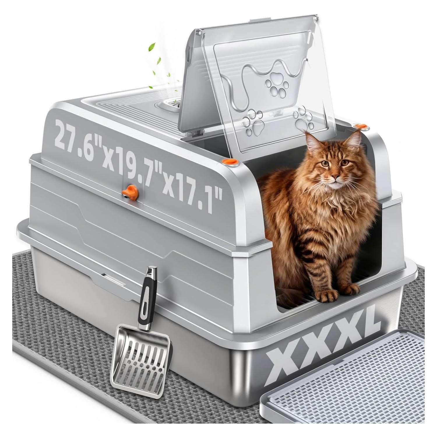 baño cerrado gatos gigante acero inoxidable 70x50x43 centimetros antifugas ideal para chile