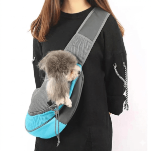 Bolso transportador tipo bandolera para mascotas pequenas talla L color gris y negro