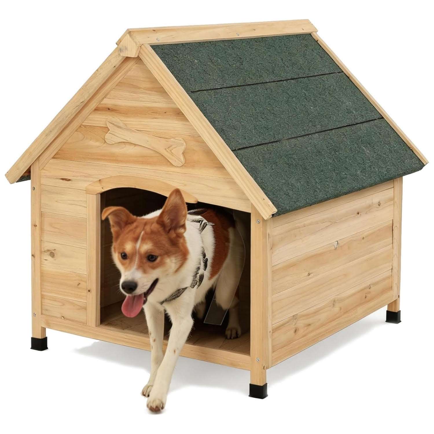 casa de madera perros medianos pequeños exterior techo asfalto cortina 85x78x82 centimetros ideal para chile