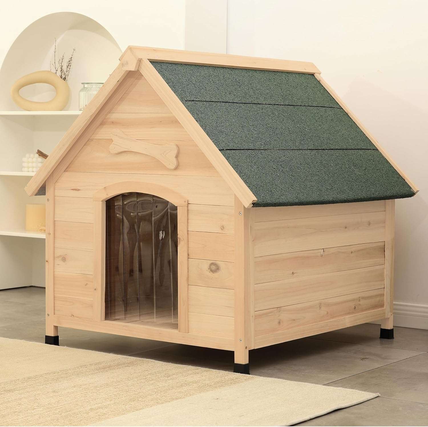 casa de madera perros medianos pequeños exterior techo asfalto cortina 85x78x82 centimetros ideal para chile