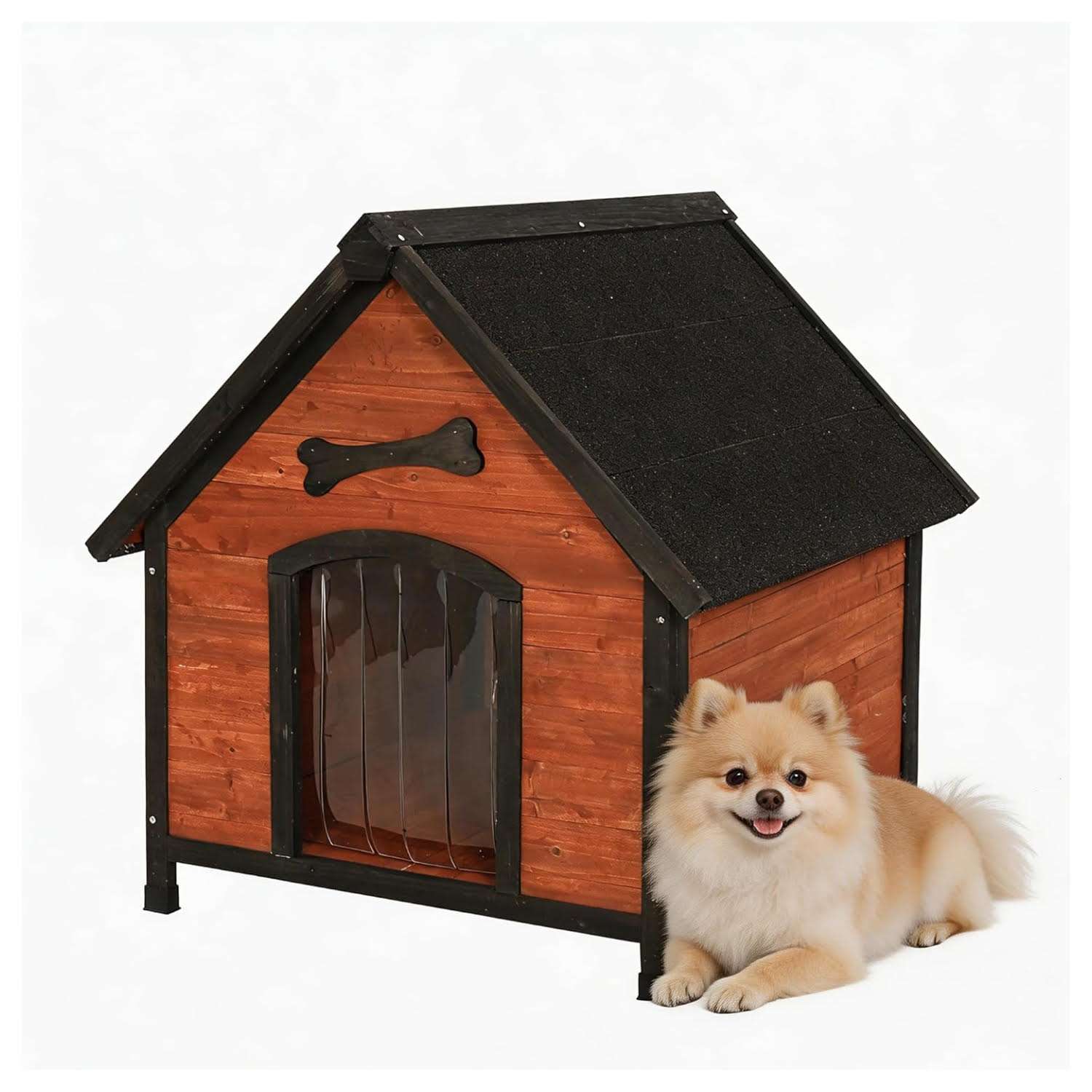 casa de madera perros medianos pequeños exterior techo asfalto cortina 85x78x82 centimetros ideal para chile