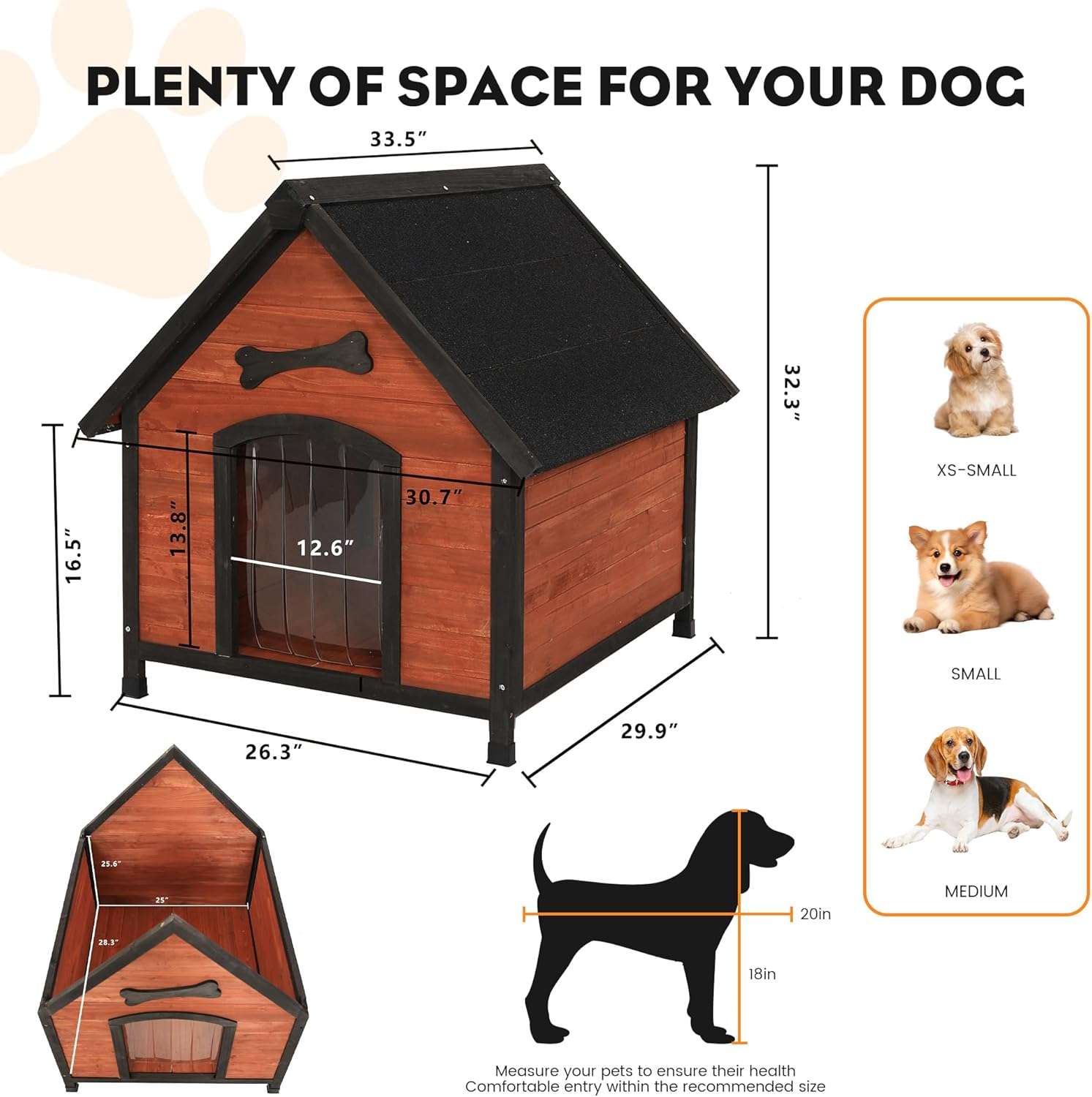 casa de madera perros medianos pequeños exterior techo asfalto cortina 85x78x82 centimetros ideal para chile