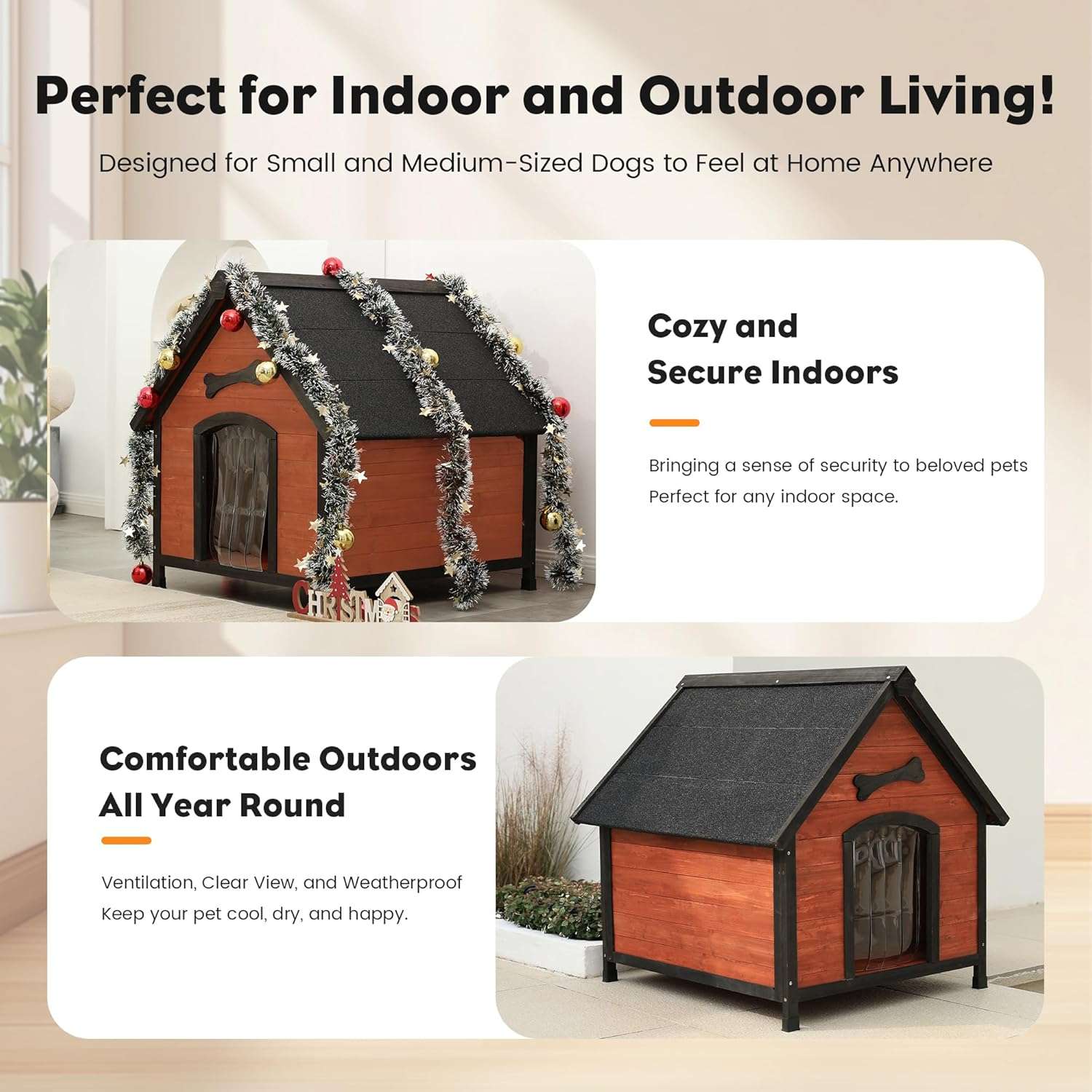 casa de madera perros medianos pequeños exterior techo asfalto cortina 85x78x82 centimetros ideal para chile