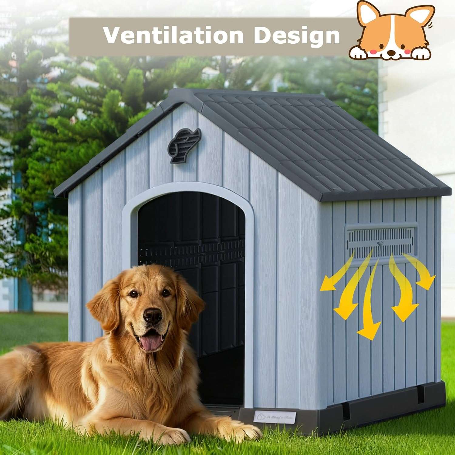 Casa De Perros Exterior Plástico Ventilada Impermeable Polipropileno - Imagen 4