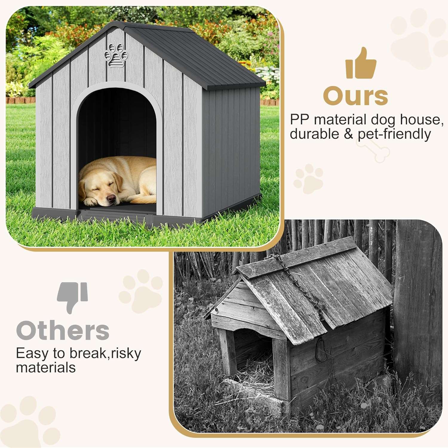 casa de plastico perros grandes exterior impermeable suelo elevado 92x97x97 centimetros ideal para chile