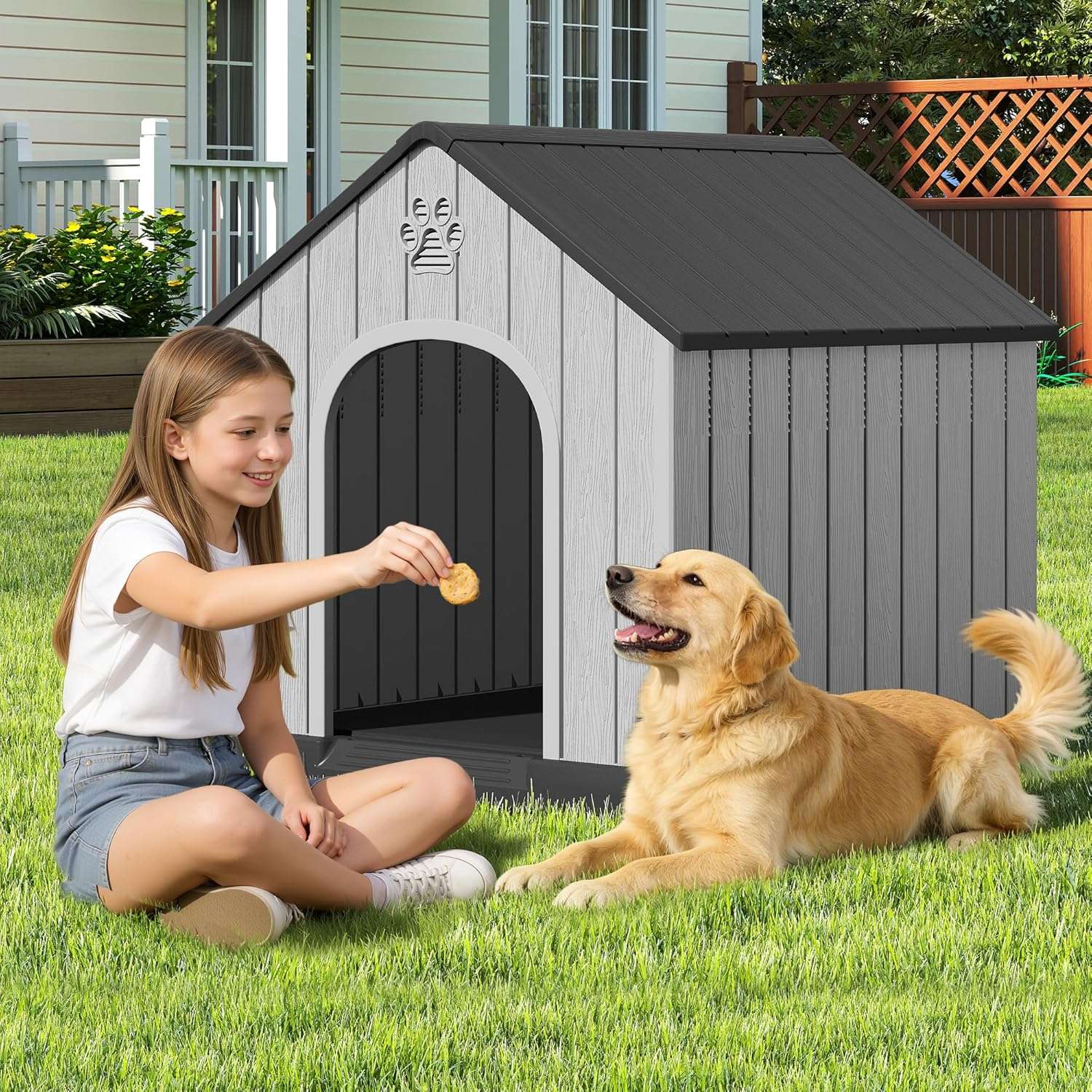 casa de plastico perros grandes exterior impermeable suelo elevado 92x97x97 centimetros ideal para chile