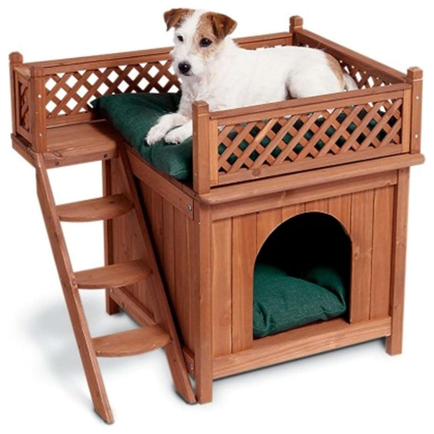 casa de madera para mascotas perros pequeños gatos balcon escaleras 74x53x66 centimetros interior exterior ideal para chile