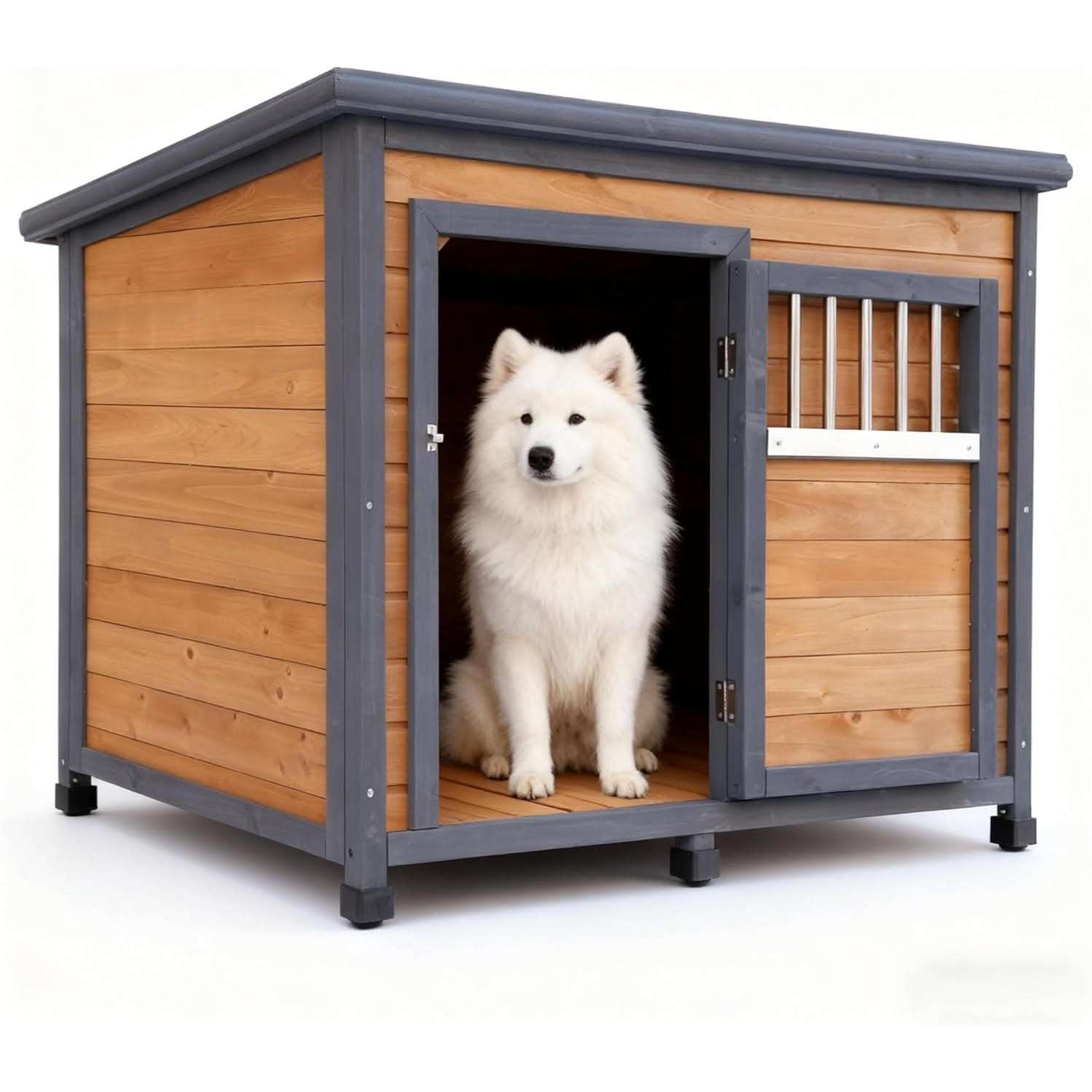 casa de madera perros exterior interior impermeable techo pvc piso extraible 77x81x77 centimetros ideal para chile