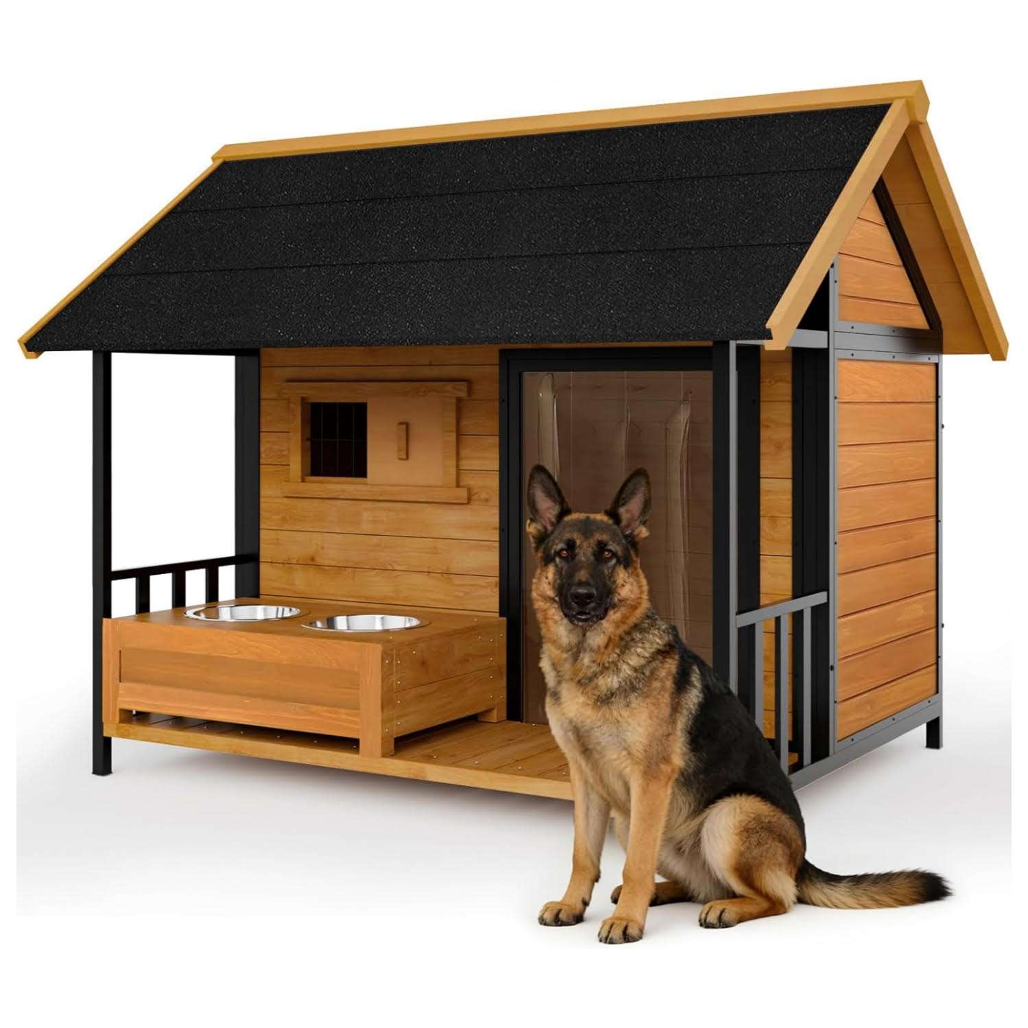 casa de madera perros grandes exterior comederos estructura metal 132x104x105 centimetros ideal para chile