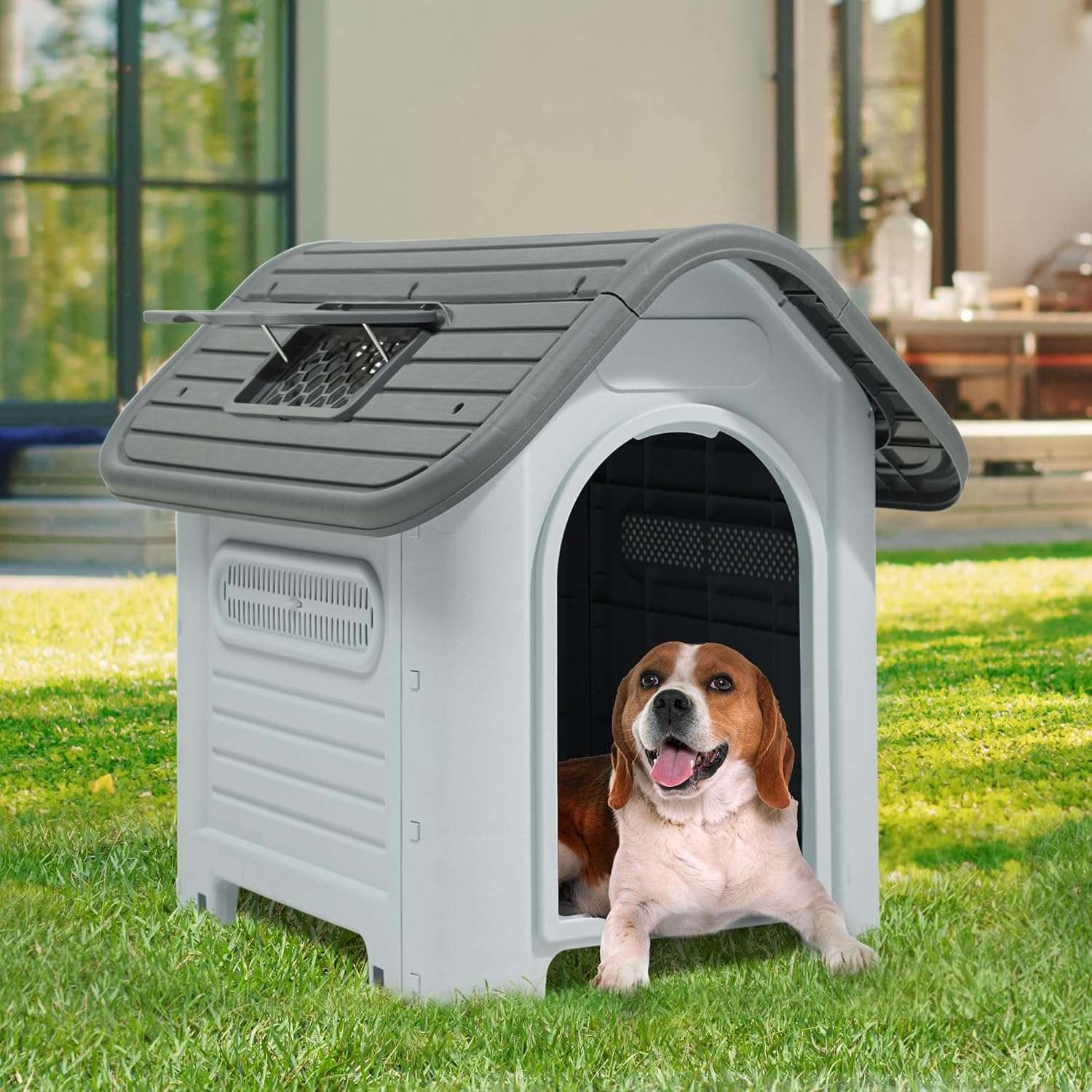 casa de plastico perros medianos exterior impermeable tragaluz base elevada 87x72x75 centimetros ideal para chile