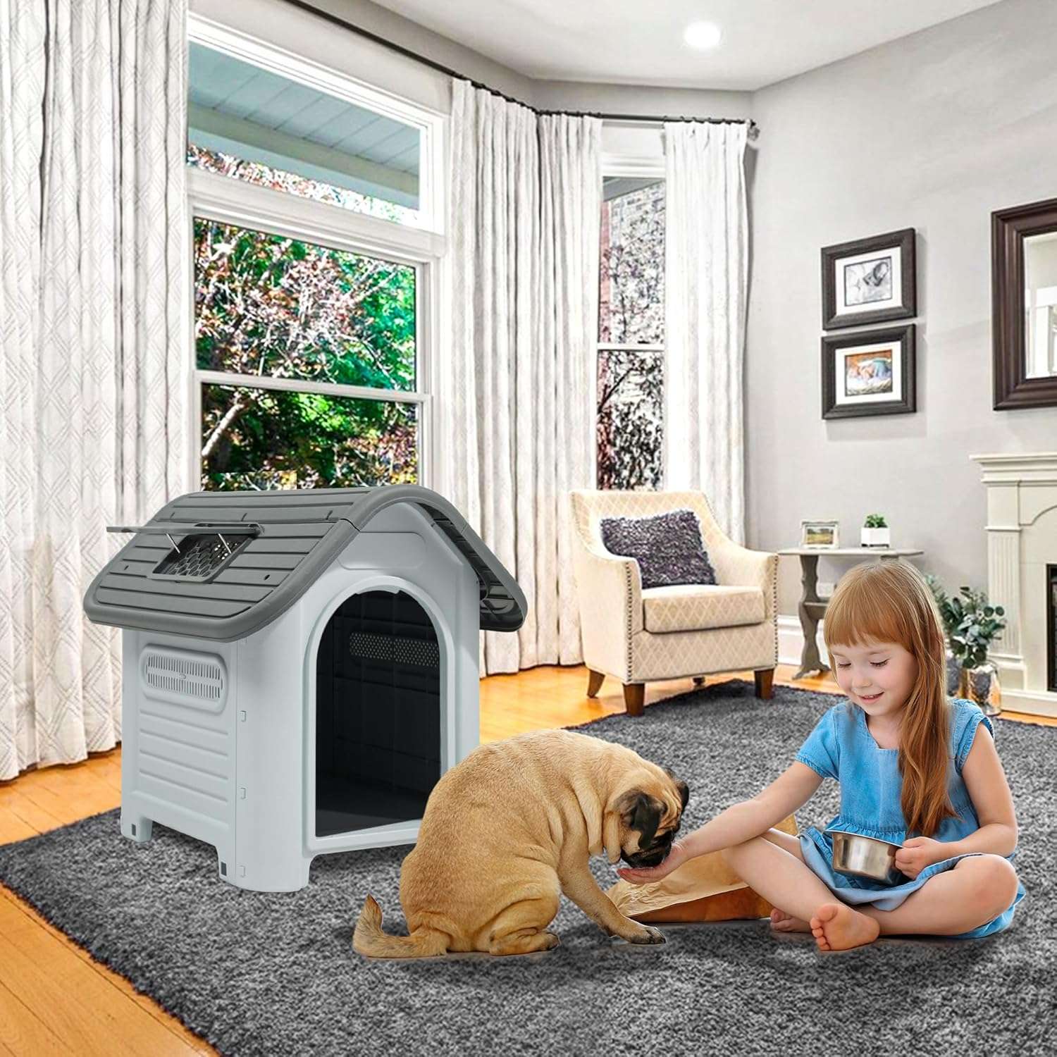 casa de plastico perros medianos exterior impermeable tragaluz base elevada 87x72x75 centimetros ideal para chile
