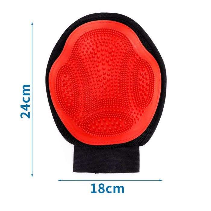 Guante masajeador y saca pelo de silicona para el aseo de perros y gatos.