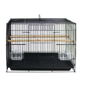 Jaula de metal negra para canarios y aves pequenas con comedero y perchas