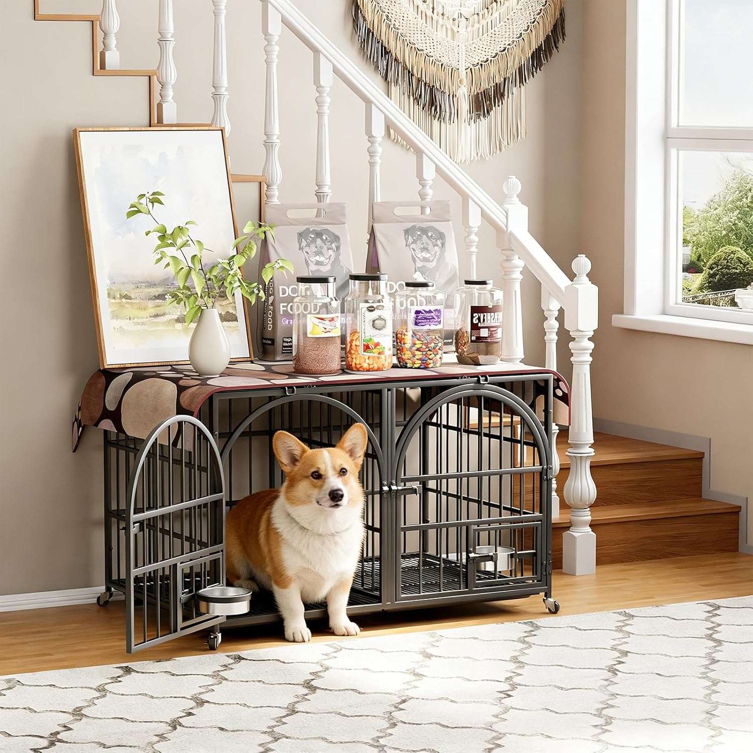 jaula metalica perros grandes dosker con divisor ruedas bandejas 107x69x73 centimetros ideal para chile