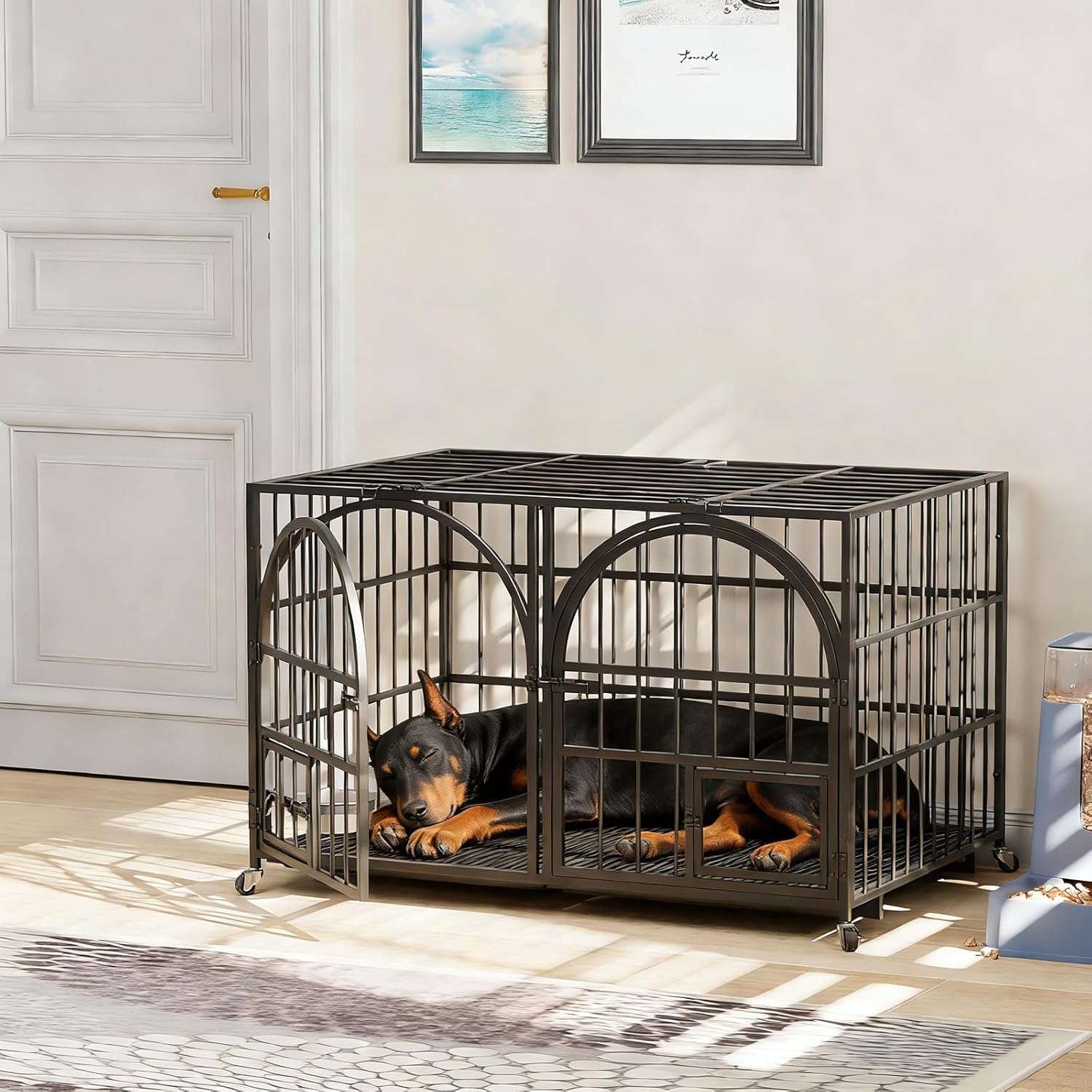 jaula metalica perros grandes dosker con divisor ruedas bandejas 107x69x73 centimetros ideal para chile