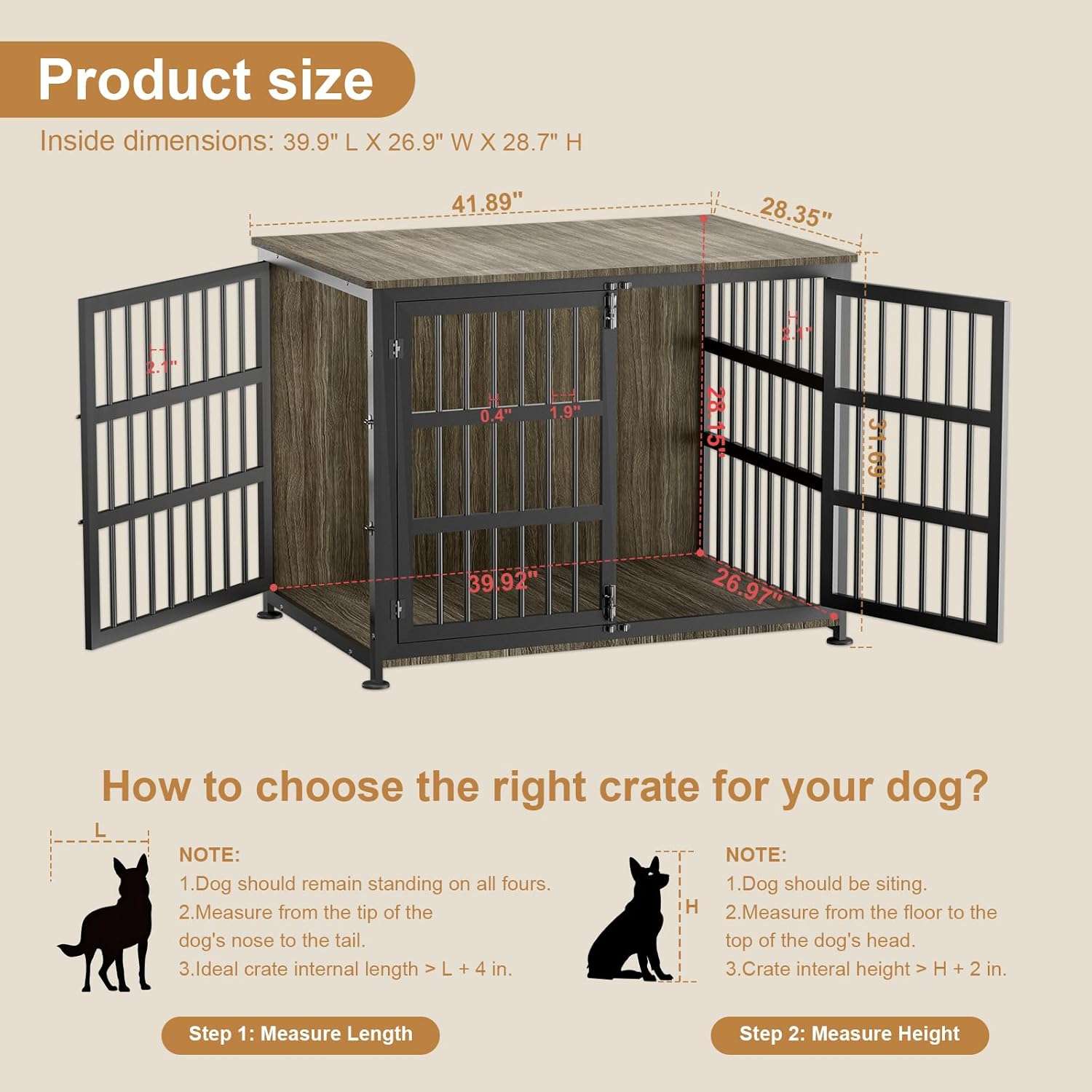 Jaula Mueble Perros Grandes Interior Ruedas 107x74x79 cm - Imagen 9