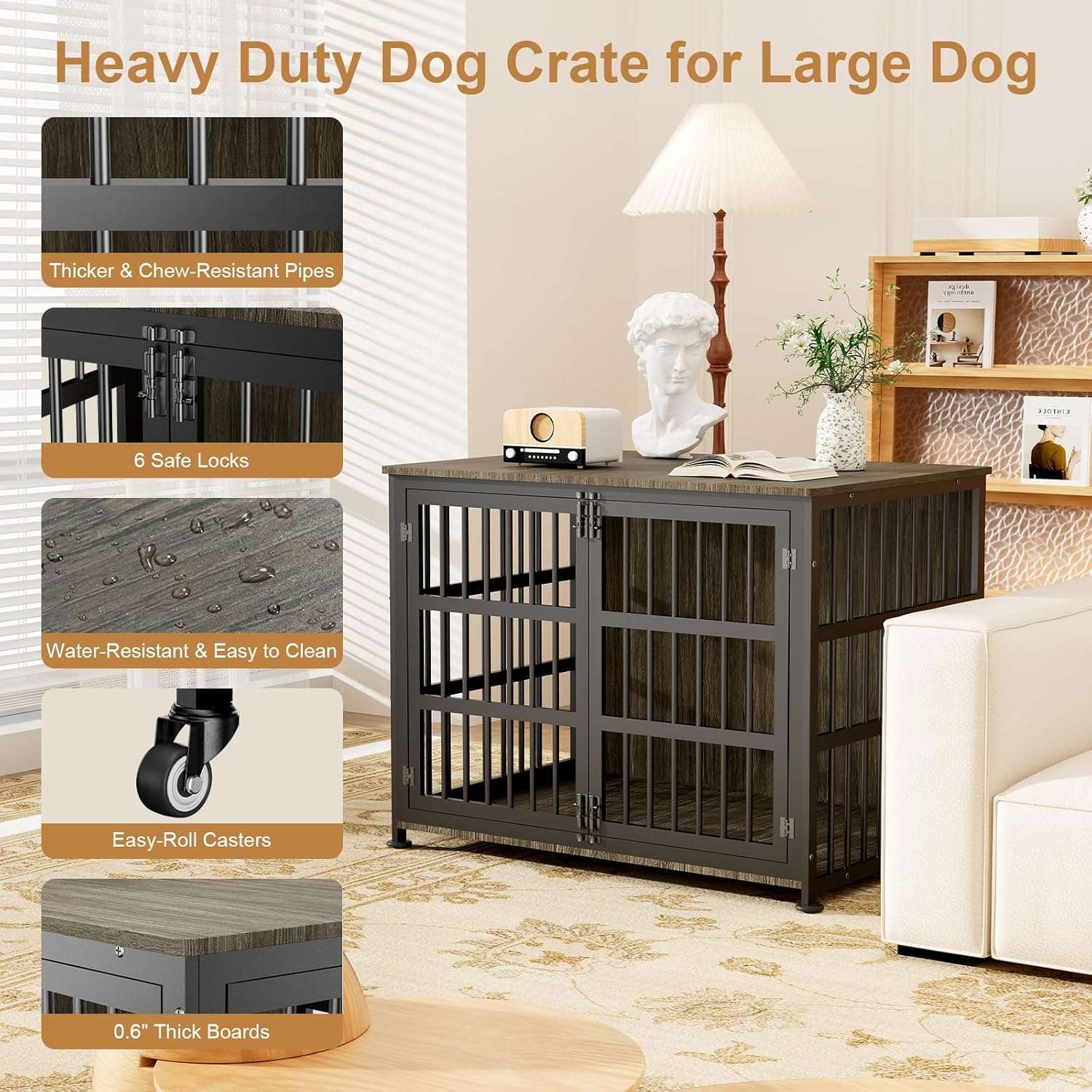 Jaula Mueble Perros Grandes Interior Ruedas 107x74x79 cm - Imagen 6