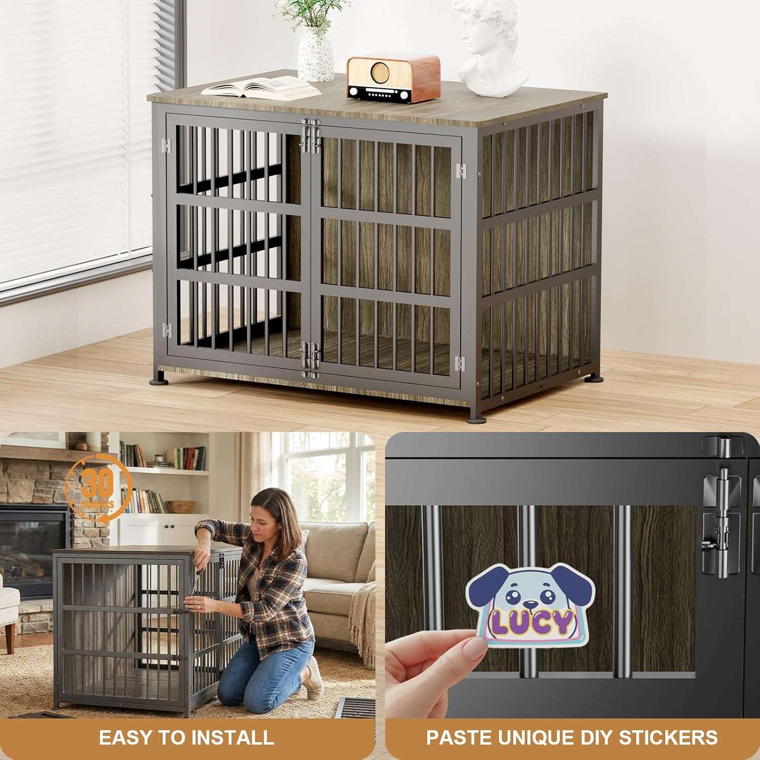 Jaula Mueble Perros Grandes Interior Ruedas 107x74x79 cm - Imagen 5