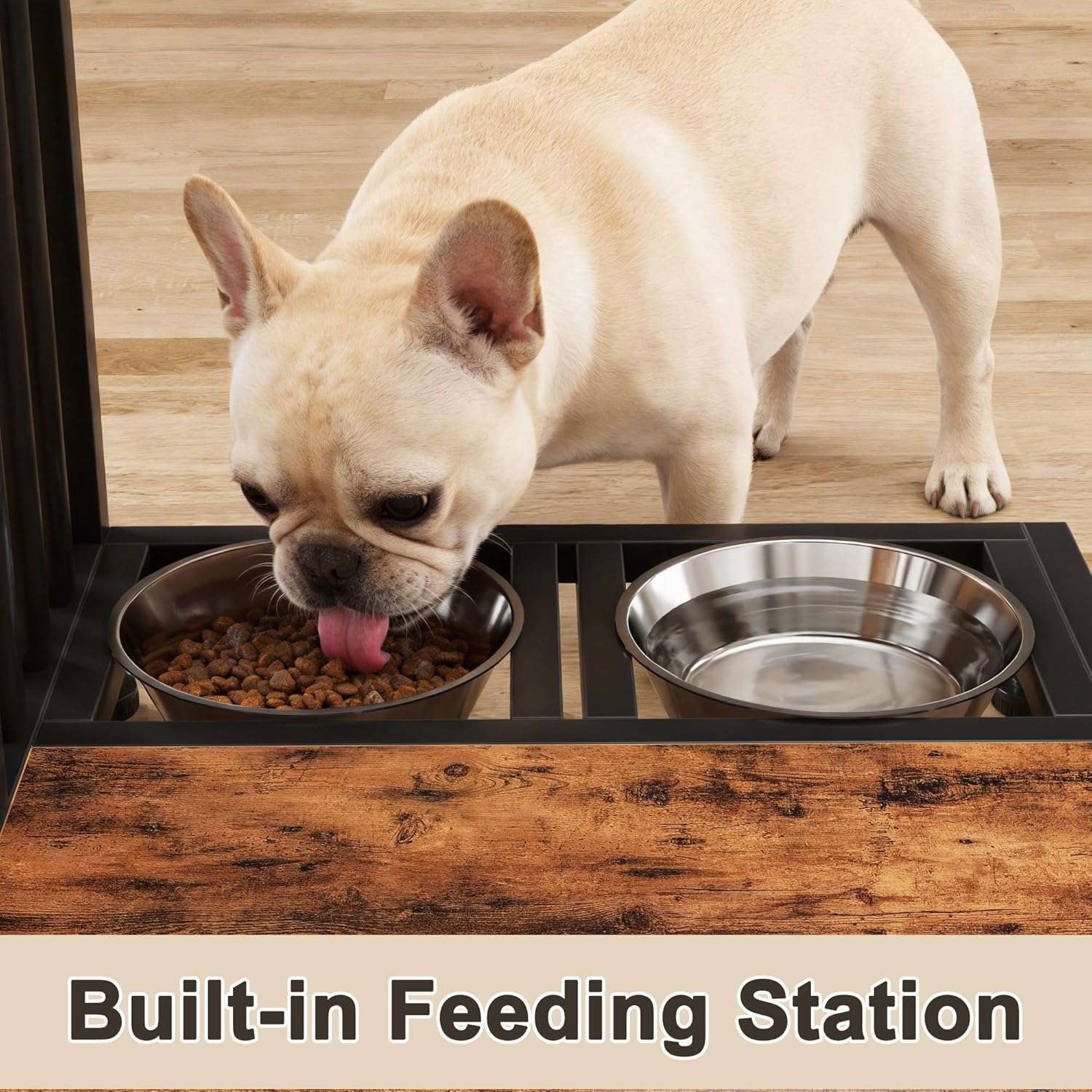 jaula mueble perros pequeños medianos interior madera acero comederos integrados bolsa almacenamiento 110x50x72 centimetros ideal para chile