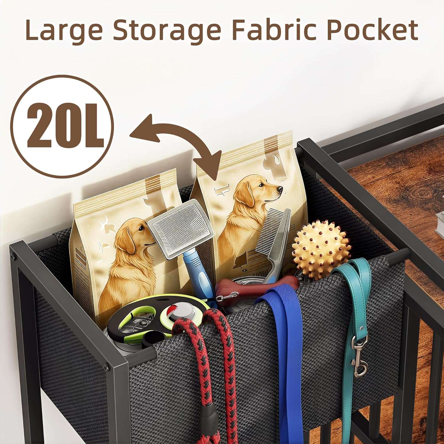 jaula mueble perros pequeños medianos interior madera acero comederos integrados bolsa almacenamiento 110x50x72 centimetros ideal para chile