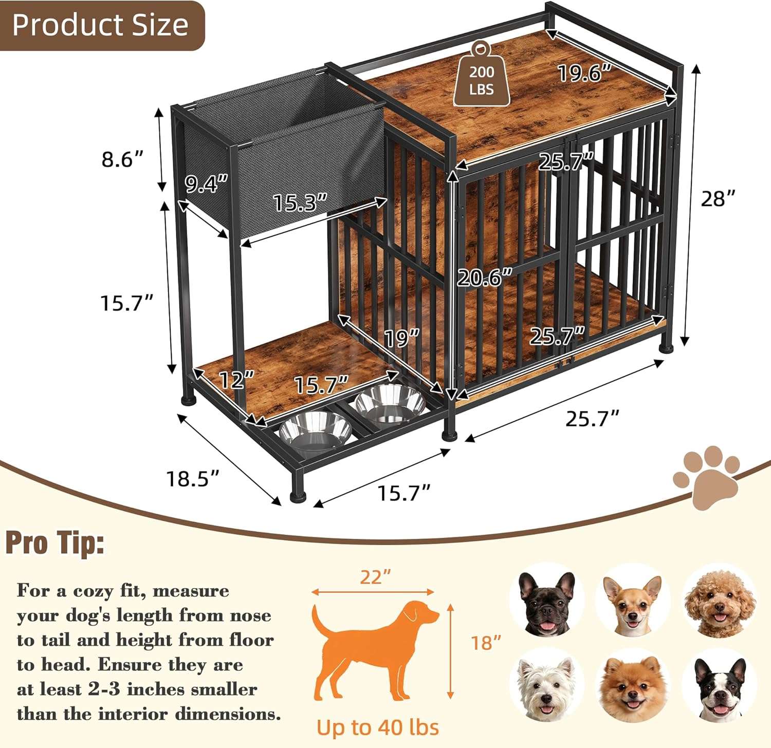 jaula mueble perros pequeños medianos interior madera acero comederos integrados bolsa almacenamiento 110x50x72 centimetros ideal para chile
