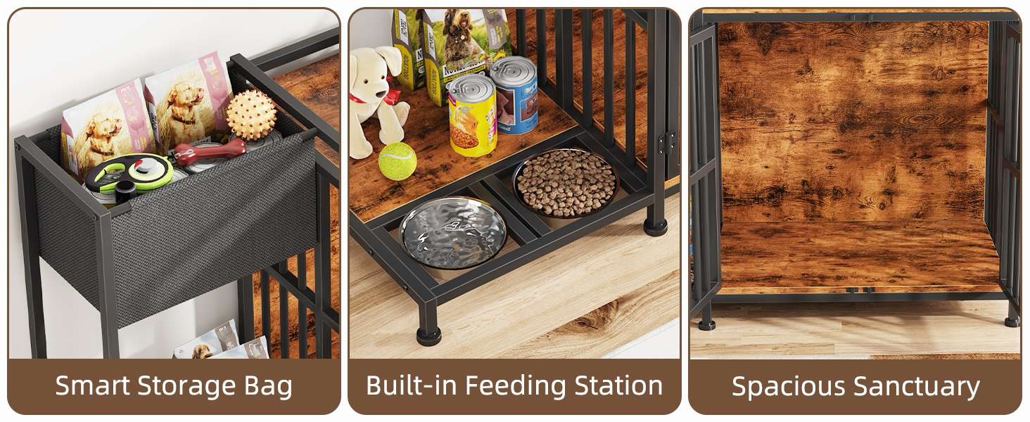 Jaula Mueble Para Perros Medianos Interior Con Comedero 110x50x72 cm - Imagen 5