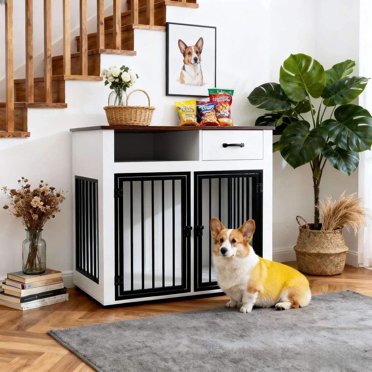 mueble jaula para perros grandes mesa auxiliar negra modular 95x60x86 centimetros sin herramientas ideal para chile