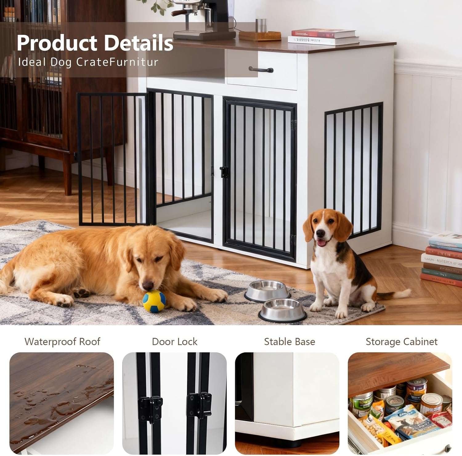 mueble jaula para perros grandes mesa auxiliar negra modular 95x60x86 centimetros sin herramientas ideal para chile