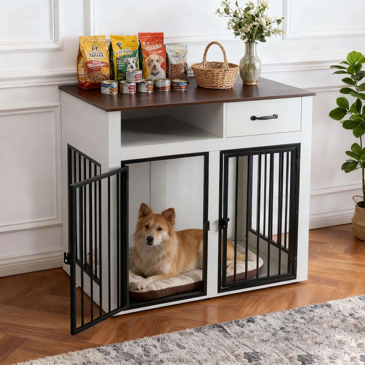 mueble jaula para perros grandes mesa auxiliar negra modular 95x60x86 centimetros sin herramientas ideal para chile