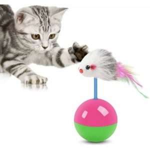 Juguete interactivo pelota porfiada con raton y plumas para gatos