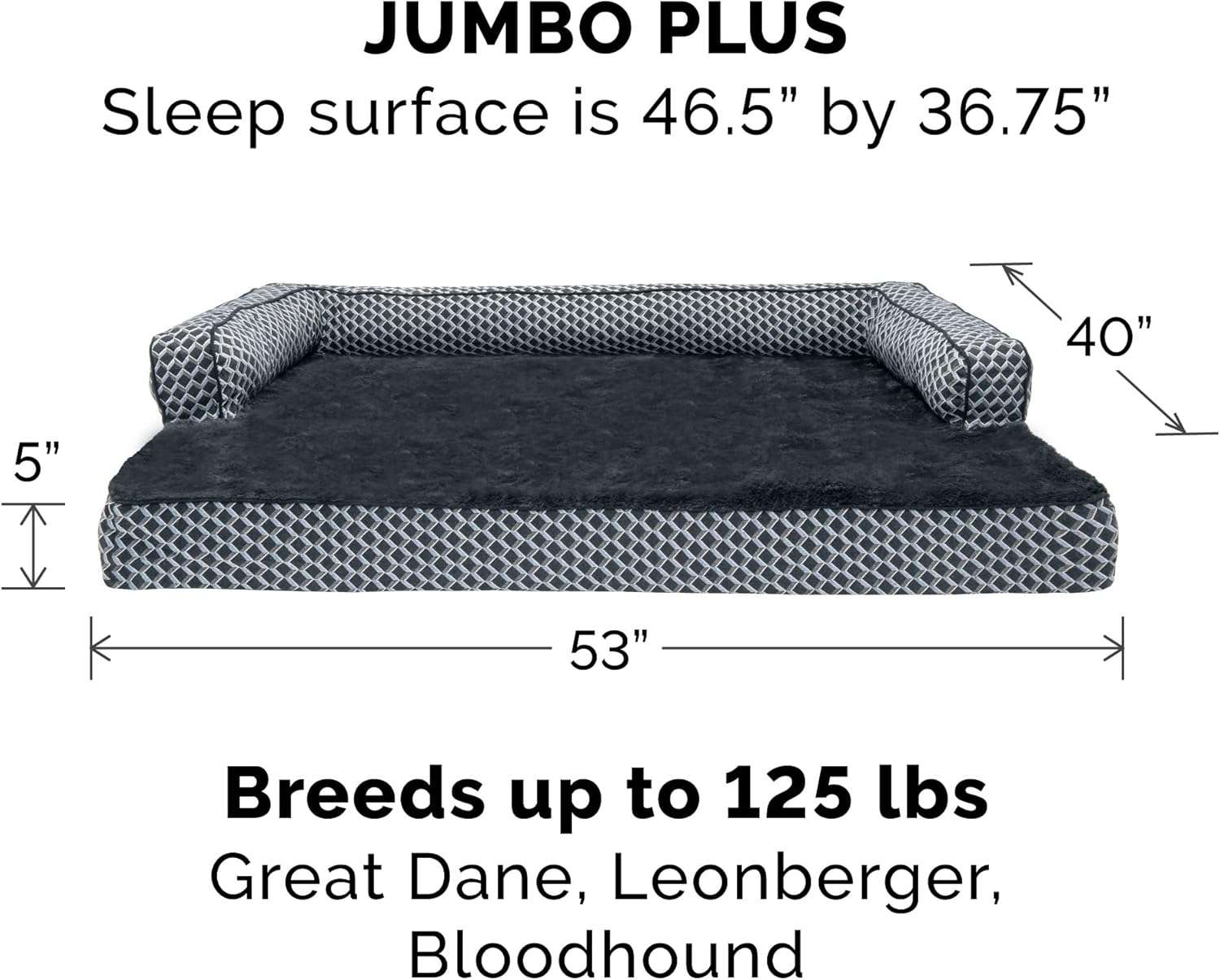 Cama ortopédica tipo sofá para perros de raza gigante con base de espuma sólida y funda lavable.