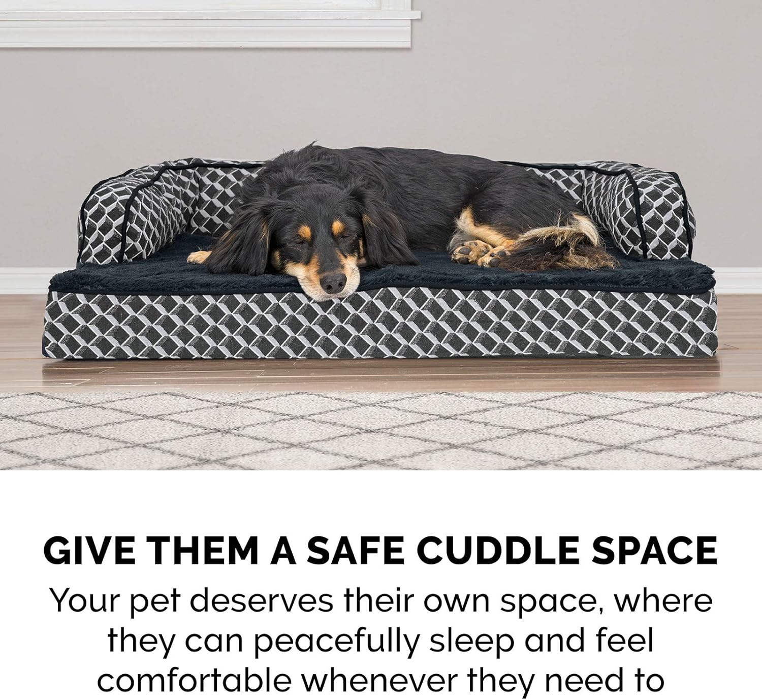 Cama ortopédica tipo sofá para perros de raza gigante con base de espuma sólida y funda lavable.