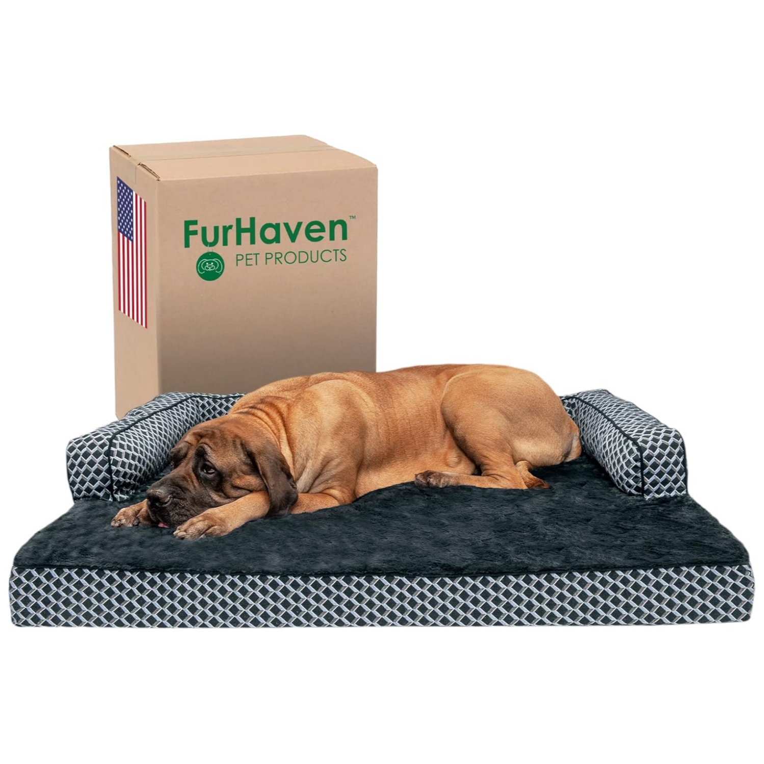 Cama ortopédica tipo sofá para perros de raza gigante con base de espuma sólida y funda lavable.