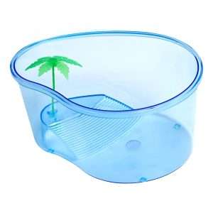 Tortuguero azul de plastico con rampa y terraza para tortugas de agua