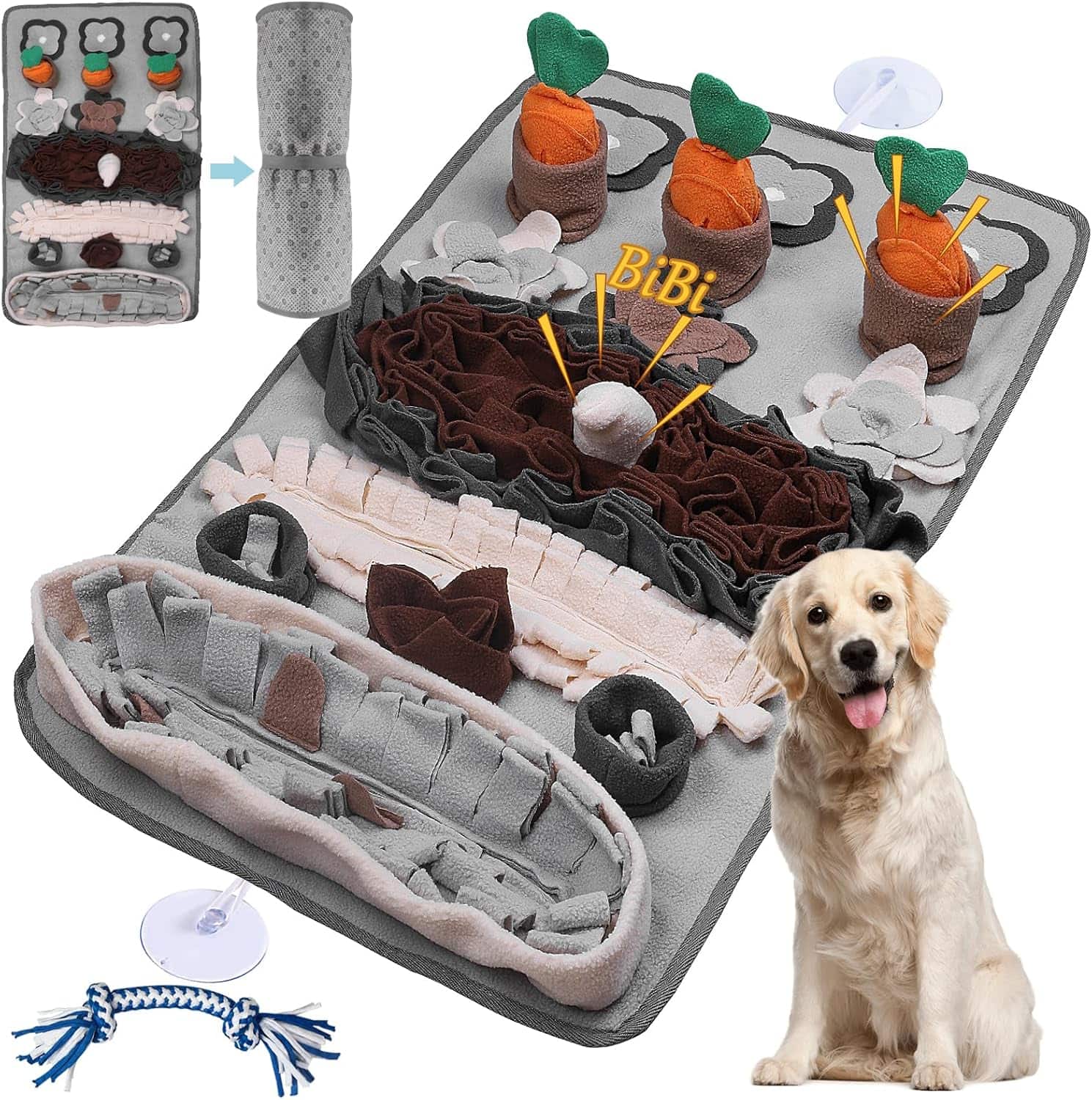 Alfombra de olfato grande interactiva con juegos de zanahoria y base antideslizante para perros.