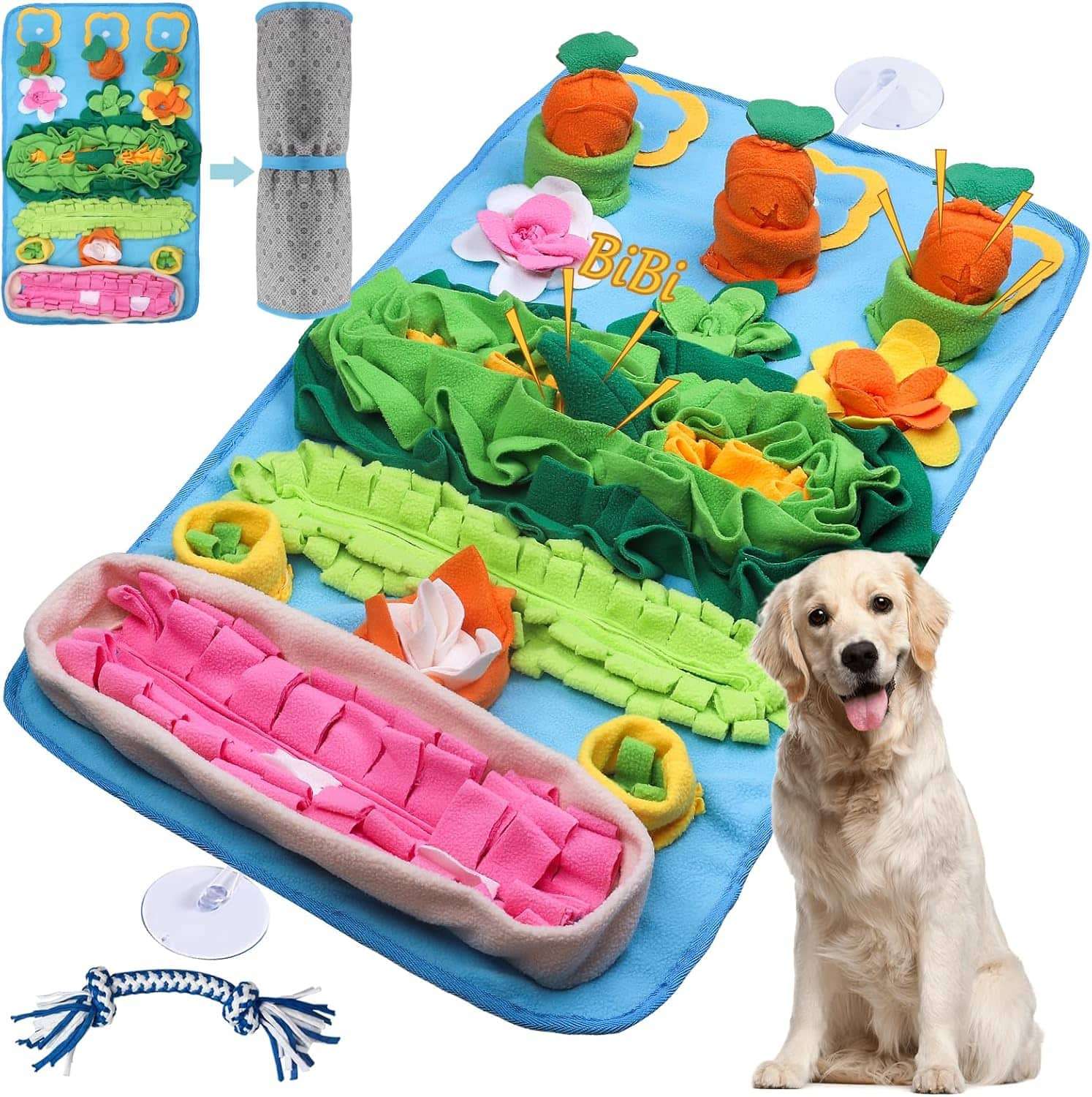 Alfombra de olfato grande interactiva con juegos de zanahoria y base antideslizante para perros.