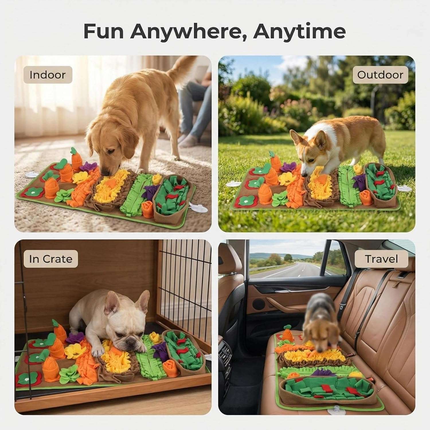 Alfombra de olfato grande interactiva con juegos de zanahoria y base antideslizante para perros.