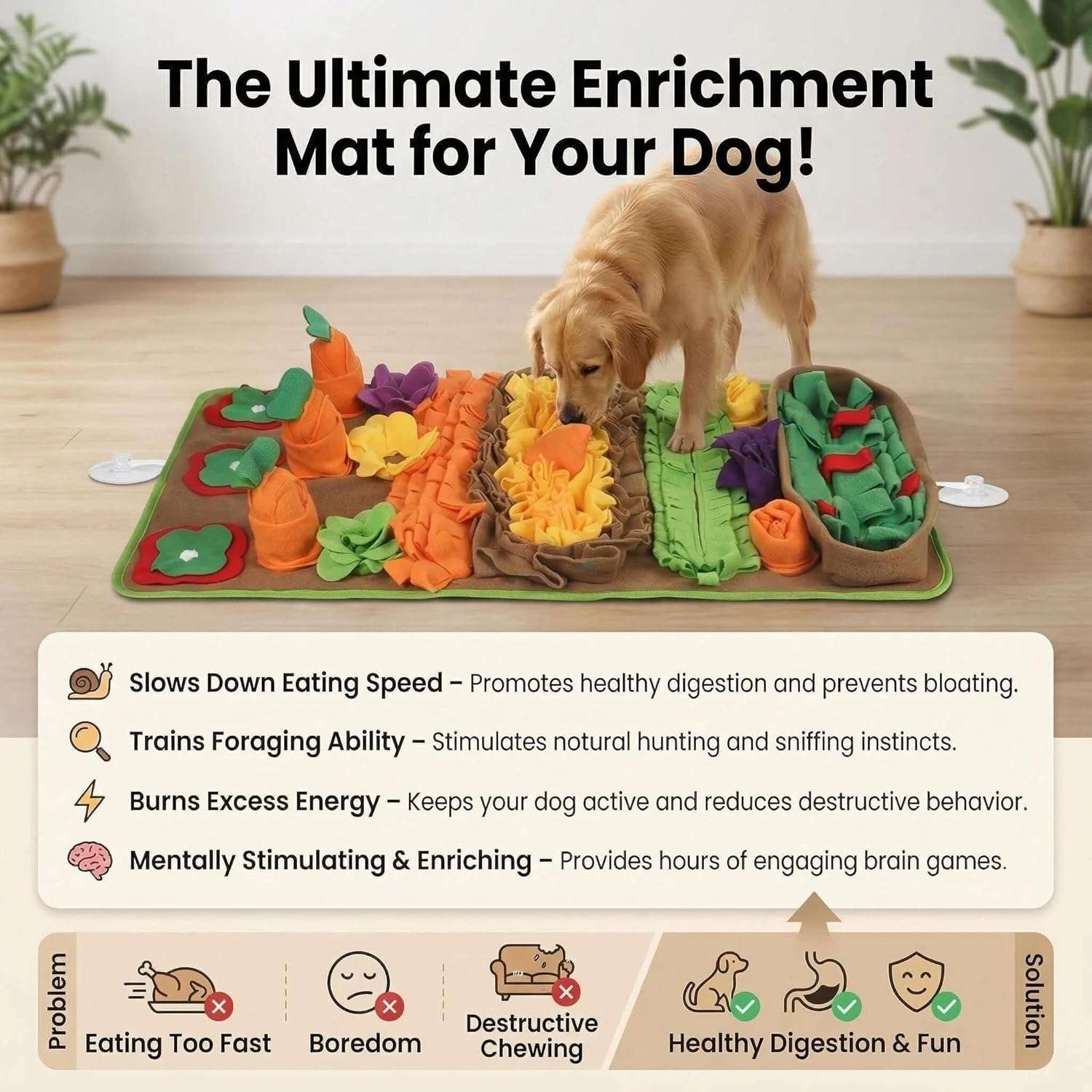 Alfombra de olfato grande interactiva con juegos de zanahoria y base antideslizante para perros.