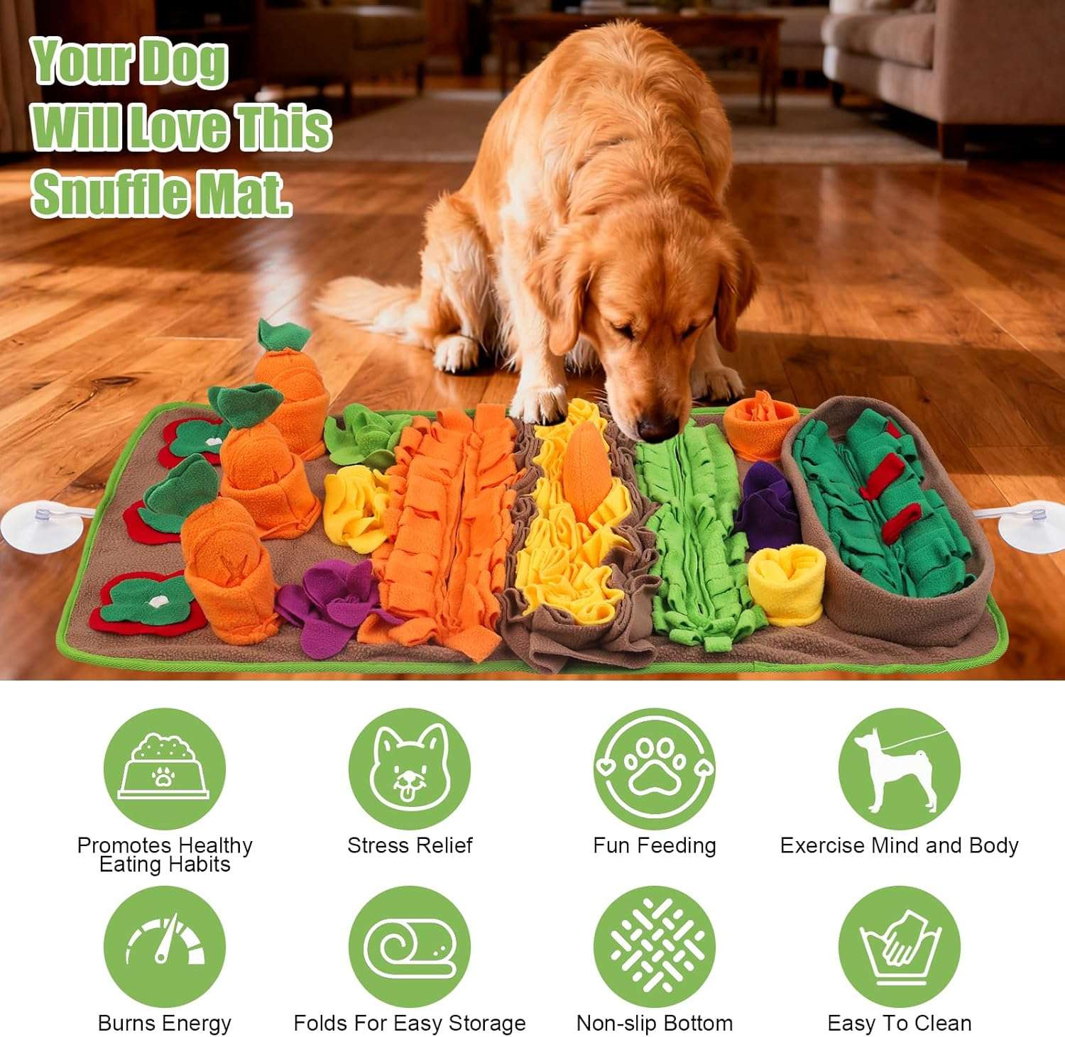 Alfombra de olfato grande interactiva con juegos de zanahoria y base antideslizante para perros.