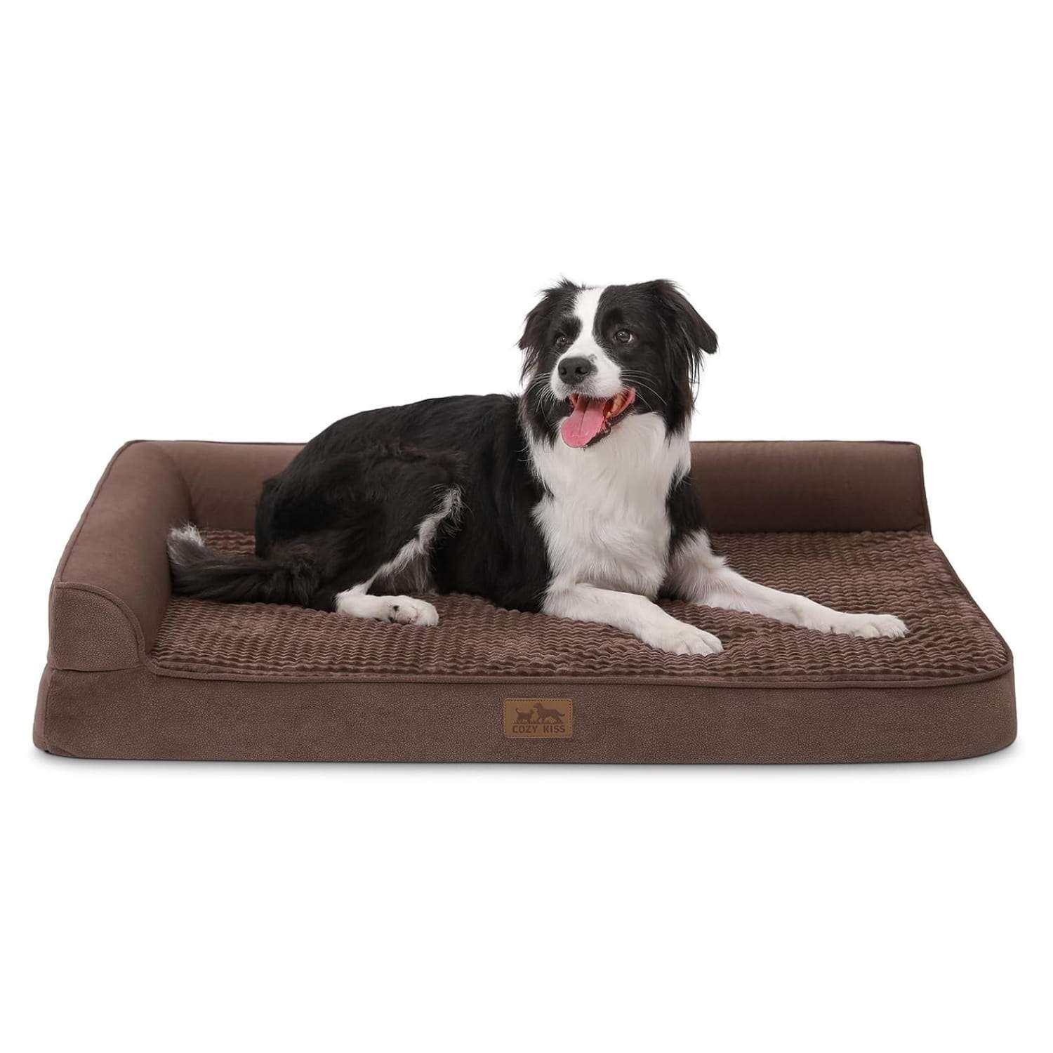 Cama ortopedica para perros con espuma viscoelastica bordes elevados y forro impermeable.