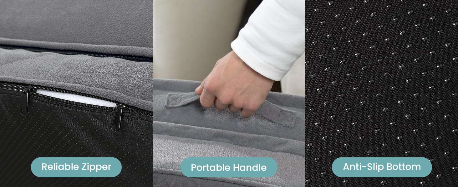 Cama ortopedica para perros con espuma viscoelastica bordes elevados y forro impermeable.