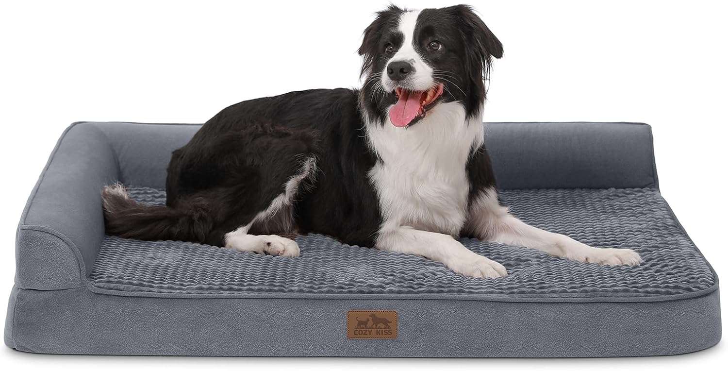 Cama ortopedica para perros con espuma viscoelastica bordes elevados y forro impermeable.