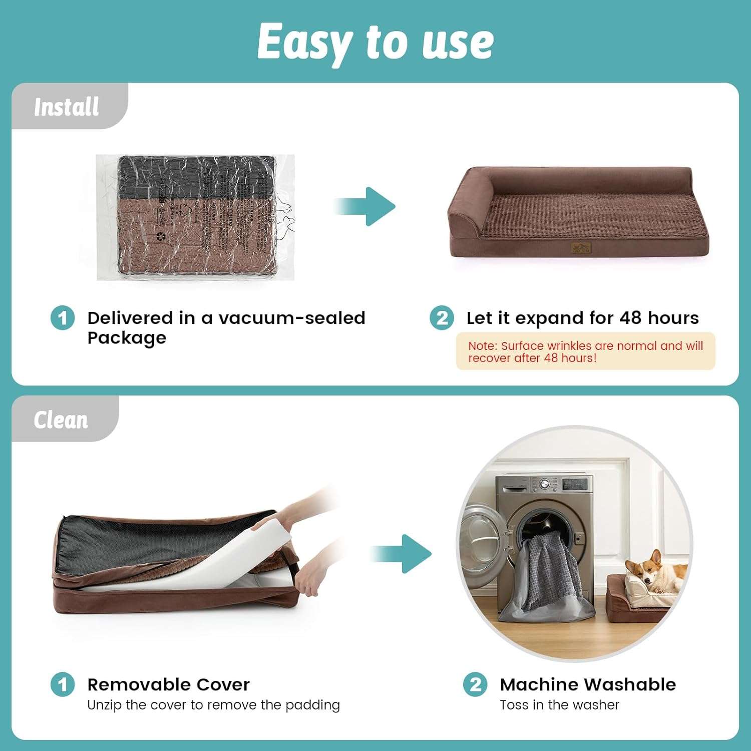 Cama ortopedica para perros con espuma viscoelastica bordes elevados y forro impermeable.