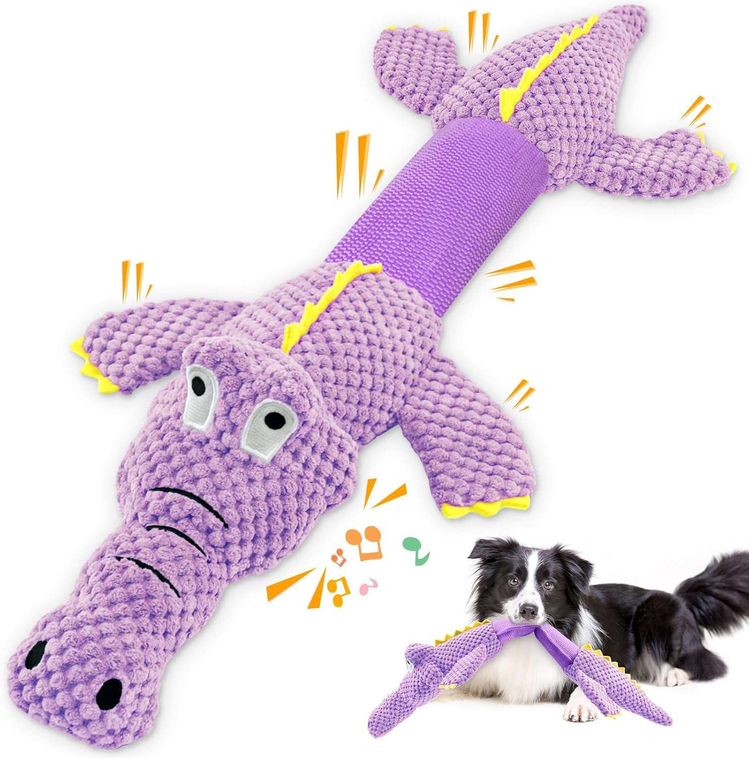 Juguete de peluche en forma de cocodrilo gigante estirable con sonido para perros grandes.